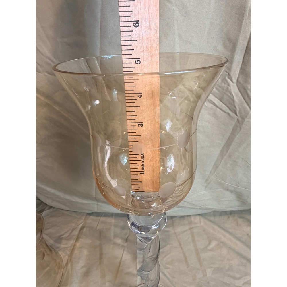 Amber Glass Hurricane Candle Holders Twisted Stem Frosted Polka Dot Set of 2